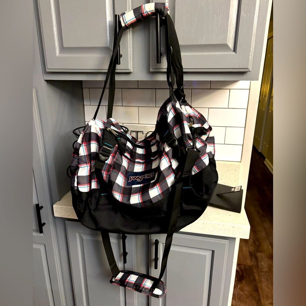 Jansport Black and Red Plaid Women's Duffel Bag